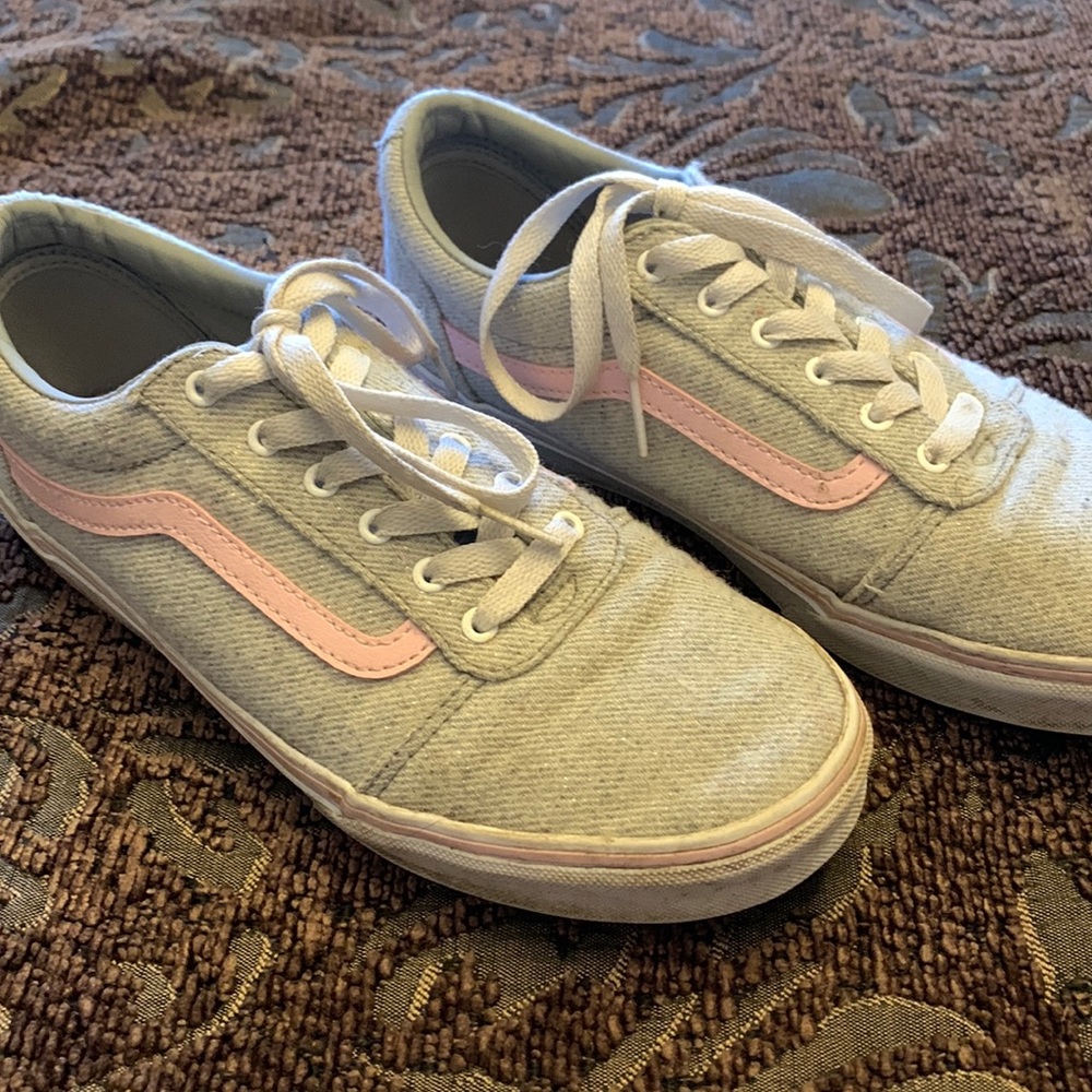 Vans lace up light grey with pink canvas sneakers